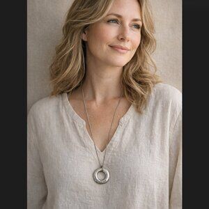 J. Jill UNCOMPLICATE. Necklace Long Chain Silver Circle Pendant Minimalist NWT